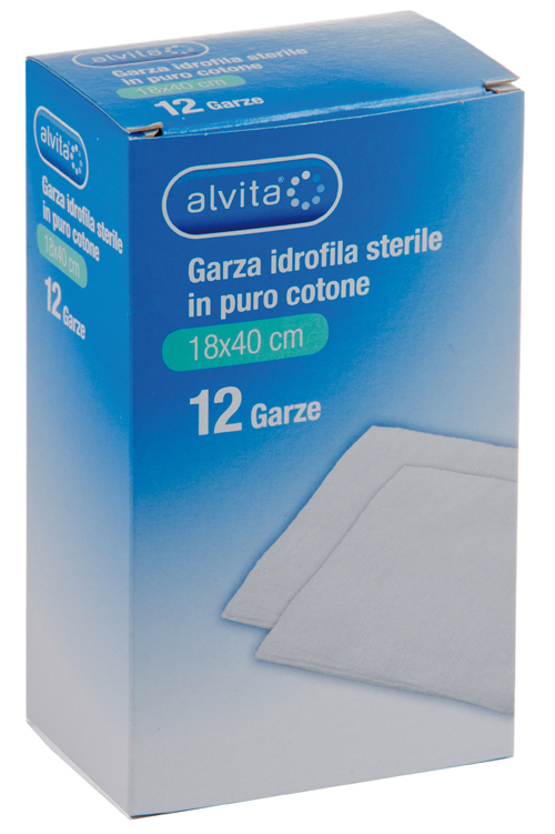 GARZA IDROFILA IN PURO COTONE ALVITA 18X40CM 12 PEZZI - farmasorriso.com