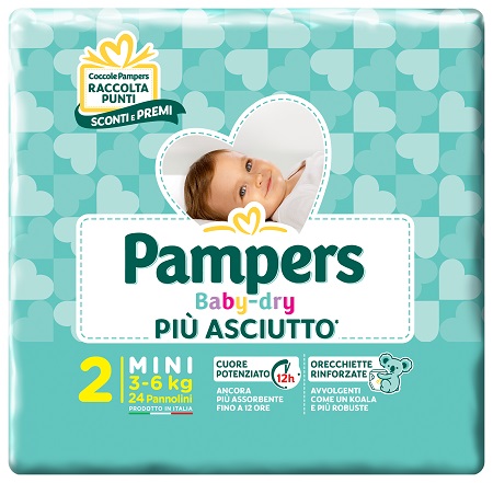 PANNOLINI PER BAMBINI PAMPERS BABY DRY DOWNCOUNT NO FLASH MINI 24 PEZZI BUONO SCONTO - farmasorriso.com