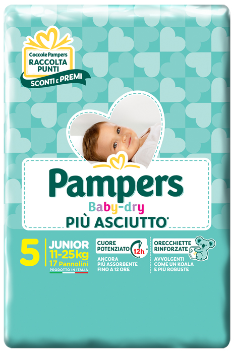 PANNOLINI PER BAMBINI PAMPERS BABY DRY DOWNCOUNT NO FLASH JUNIOR 17 PEZZI - farmasorriso.com