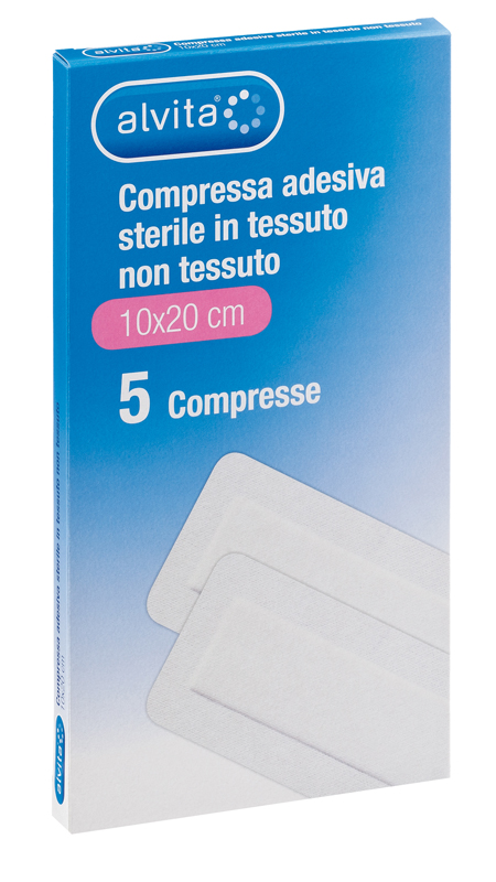 ALVITA GARZA COMPRESSA AUTOADESIVA IN TNT 10X20CM 5 PEZZI - farmasorriso.com