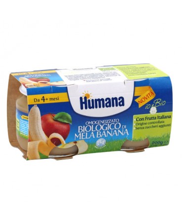 HUMANA OMOGENEIZZATO MELA/BANANA BIO 2 VASETTI 100 G - farmasorriso.com