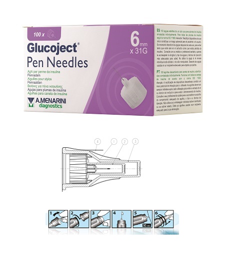 AGO PER PENNA DA INSULINA GLUCOJECT LUNGHEZZA 6 MM GAUGE 31 100 PEZZI - farmasorriso.com