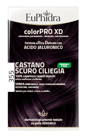 EUPHIDRA COLORPRO XD 355 CASTANO SCURO CILIEGIA GEL COLORANTE CAPELLI IN FLACONE + ATTIVANTE + BALSAMO + GUANTI - farmasorriso.com