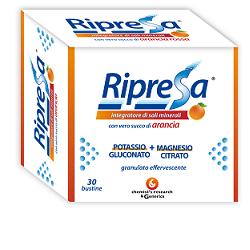 RIPRESA 30BUST 10G INTEGRATORE ALIMENTARE DI MAGNESIO E POTASSIO BUSTINE EFFERVESCENTI UTILE NEGLI STATI DI STANCHEZZA - farmasorriso.com