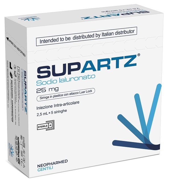 SIRINGA PRERIEMPITA INTRA-ARTICOLARE SUPARTZ ACIDO IALURONICO 25 MG 2,5 ML 5 PEZZI - farmasorriso.com