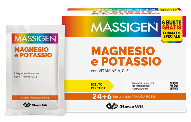 MASSIGEN MAGNESIO POTASSIO 24 BUSTINE + 6 BUSTINE - farmasorriso.com