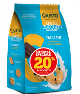 GIUSTO SENZA ZUCCHERI AGGIUNTI FROLLINI CON GOCCE DI CIOCCOLATO 350 G TAGLIO PREZZO 20% - farmasorriso.com