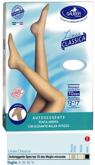 SAUBER AUTOREGGENTE OPEN TOE MAGLIA MICRORETE 70 DEN COLORE NEUTRO BEIGE TAGLIA 4 LINEA CLASSICA - farmasorriso.com