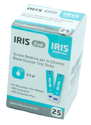 STRISCE MISURAZIONE GLICEMIA IRIS EVO 25 PEZZI - farmasorriso.com