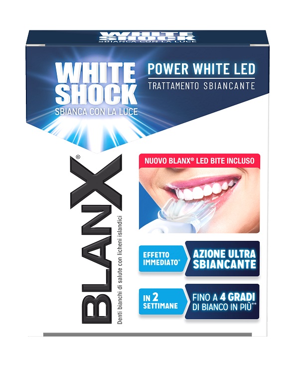 BLANX WHITE SHOCK TRATTAMENTO SBIANCANTE POWER WHITE 30 ML + LED BITE - farmasorriso.com