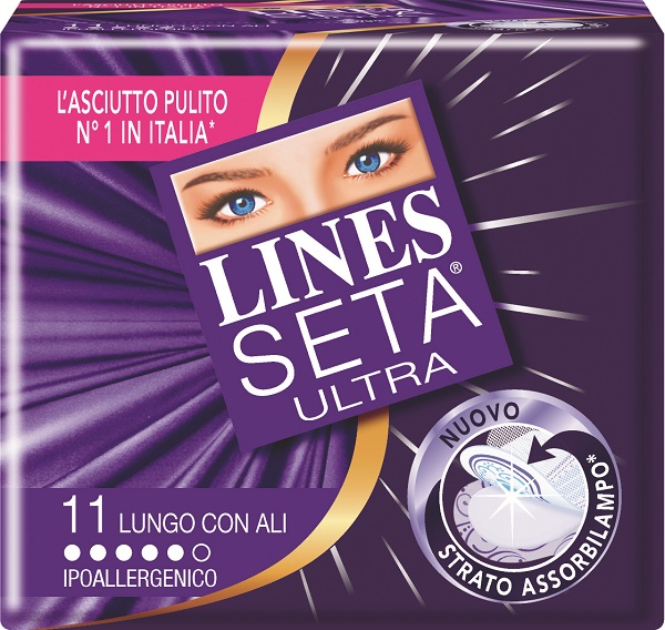 ASSORBENTE LINES SETA ULTRA LUNGO CON ALI 11 PEZZI - farmasorriso.com