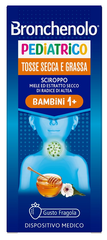 SCIROPPO BRONCHENOLO PEDIATRICO TOSSE SECCA E GRASSA DA 1 ANNO IN SU 120 ML GUSTO FRAGOLA SENZA COLORANTI ARTIFICIALI, SENZA ALCOL, SENZA OGM - farmasorriso.com