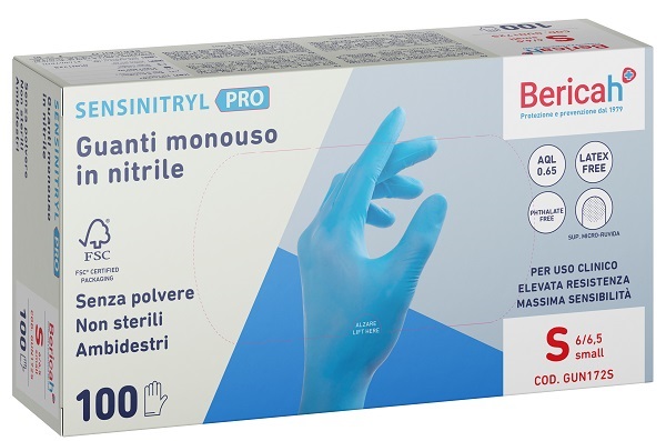 GUANTO MONOUSO SENSINITRYL PRO IN NITRILE SMALL 100 PEZZI - farmasorriso.com