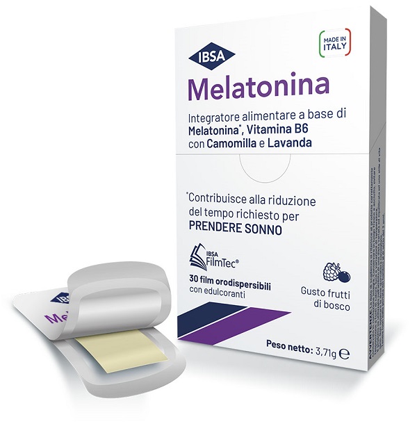 MELATONINA IBSA 30 FILM ORODISPERDIBILI SENZA GLUTINE SENZA LATTOSIO GUSTO FRUTTI DI BOSCO CON EDULCORANTI - farmasorriso.com