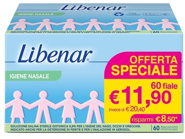 SOLUZIONE SALINA ISOTONICA 0,9% LIBENAR 60 FLACONCINI MONOUSO DA 5 ML - farmasorriso.com