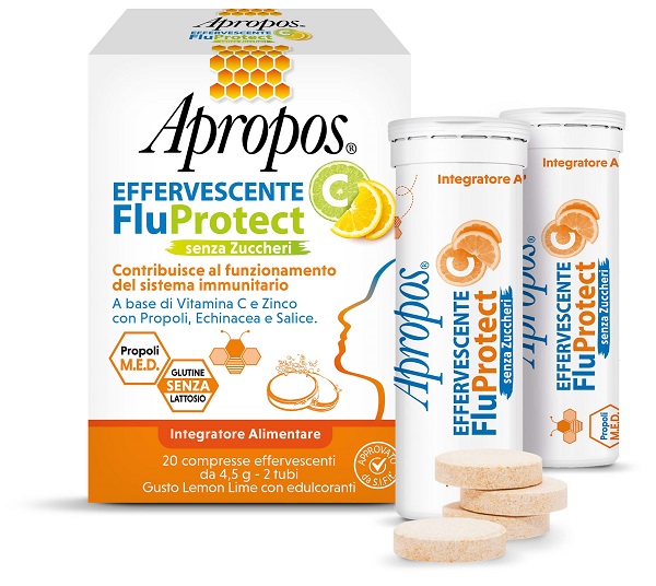 APROPOS EFFERVESCENTE C FLUPROTECT SENZA ZUCCHERI 20 COMPRESSE EFFERVESCENTI - farmasorriso.com